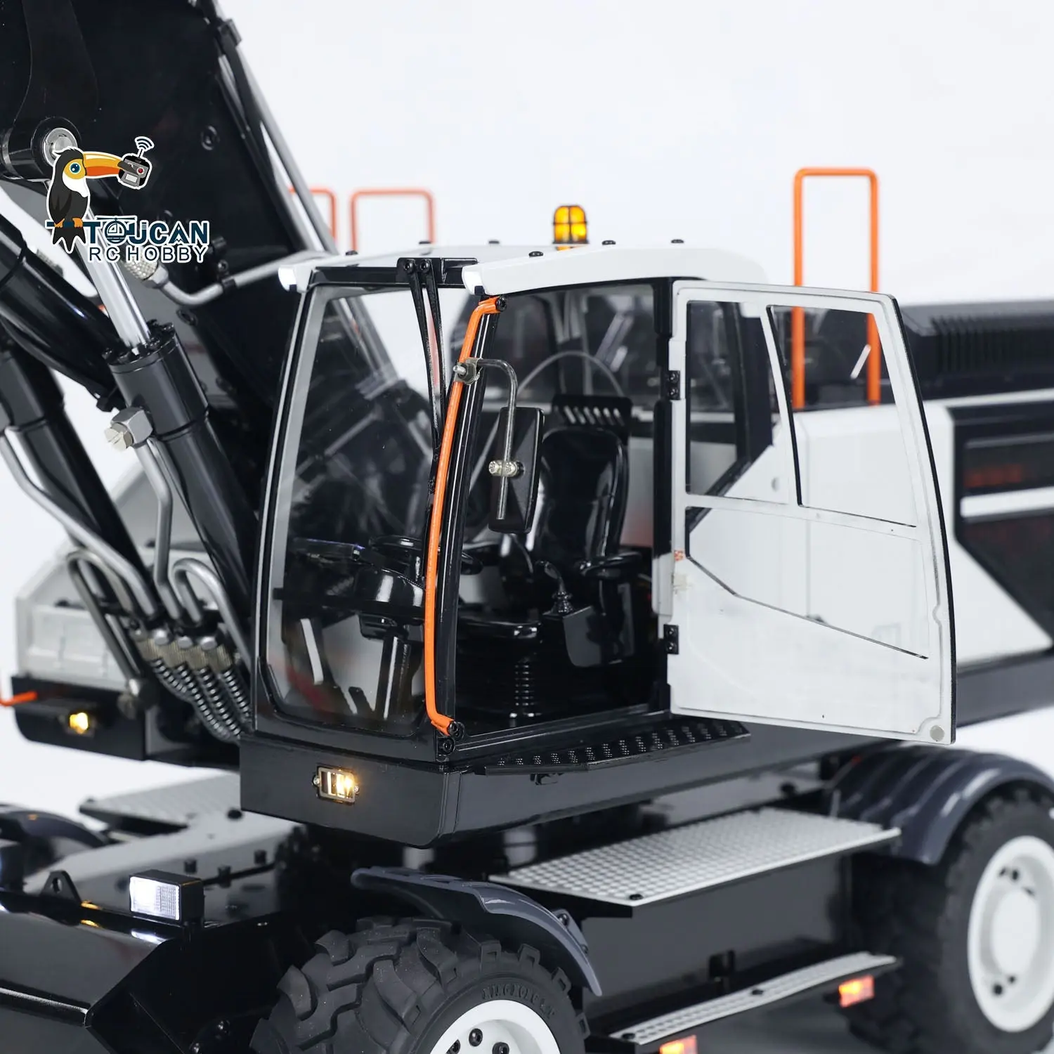 EC380 1/14 RC Hydraulic Excavator Wheeled Construction Vehicle 3-arm Remote Control Diggers Model Grab Tiltable Clamshell Bucket
