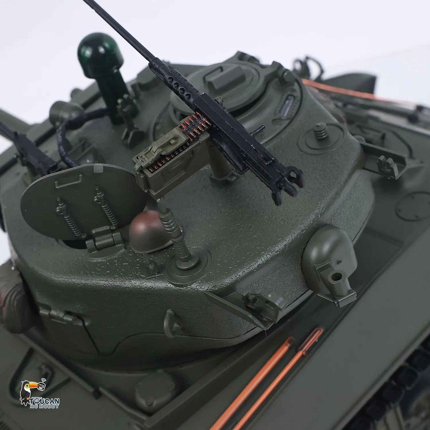Large Hatch 1/16 Remote Control Tank Sherman M4A3 Infrared System Barrel Elevation Smoke Unit Metal Chassis Gearbox 360 Degrees Turret