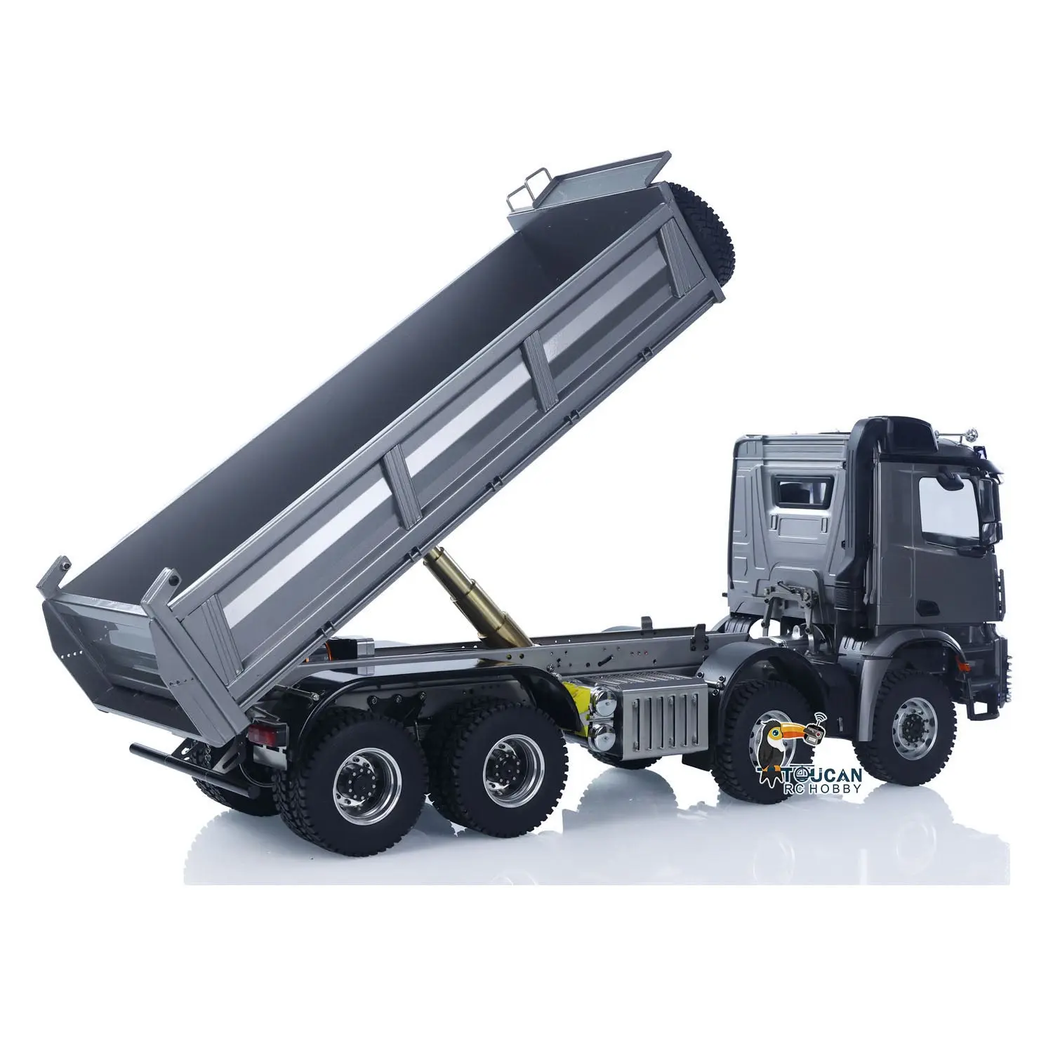 26.4 Inches Metal Chasiss 1/14 RC Hydraulic Dump Truck 2Speed Remote Control Tipper 3363 Axle Locks Flowing Water Light Optional Battery&Charger