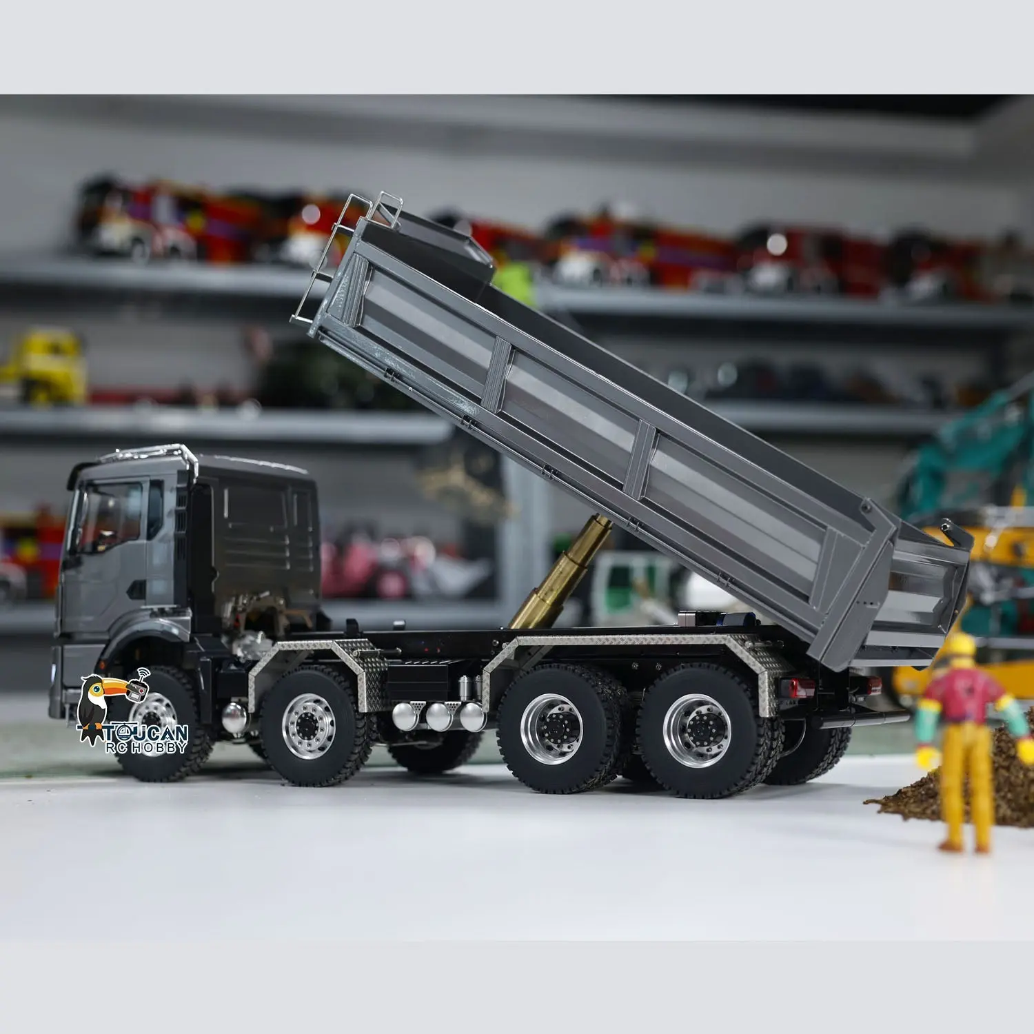 1:14 Scale Hydraulic 8x8 RC Tipper Truck Radio Control Dump Truck Metal Cabin Shell Differential Lock 2speed Sound Light Assembled Painted