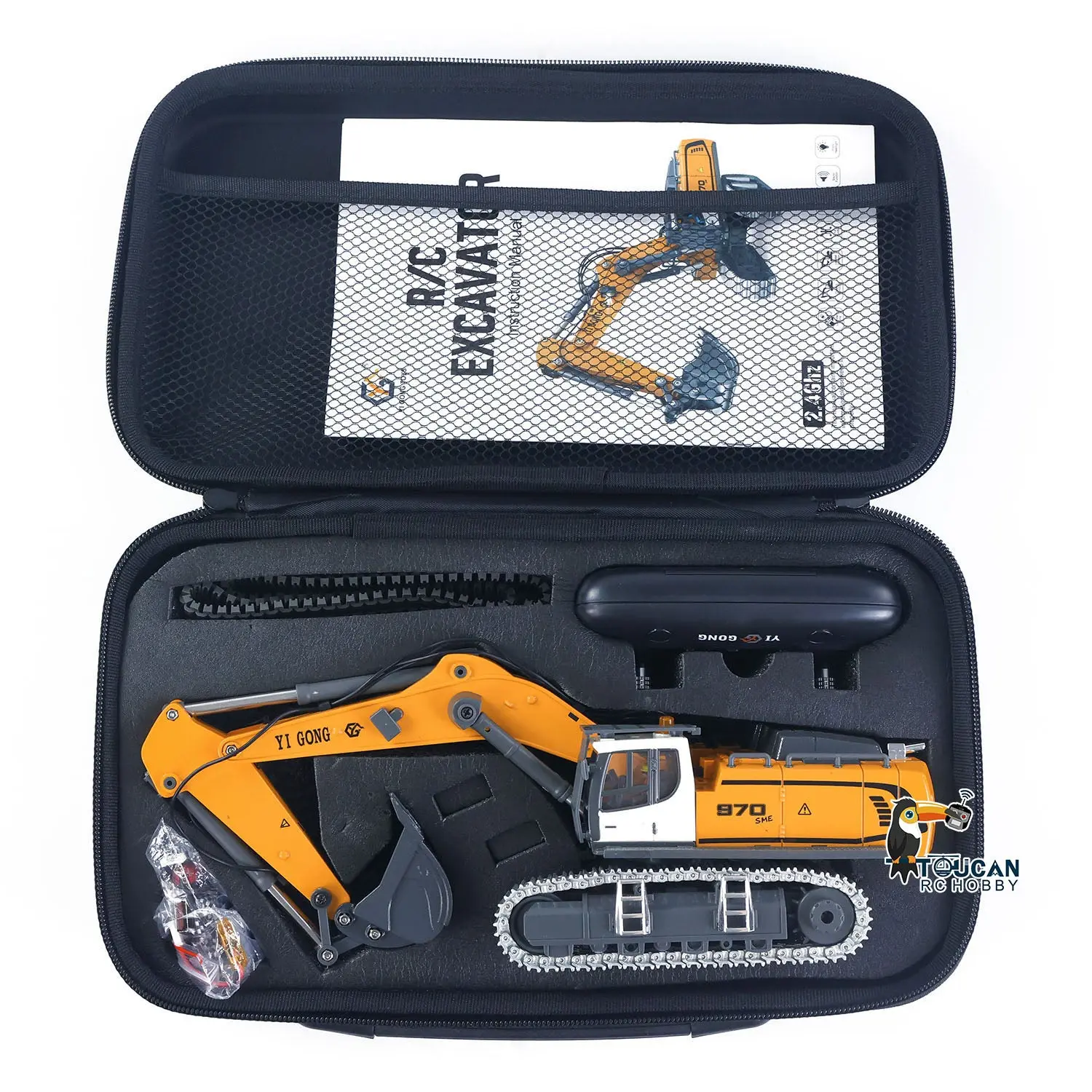 1/50 Plastic RC Excavator K970 Mini Electric Lifting Digger Toy RTR Metal Tracks Bucket N20S Motor Lights Sound Remote Control Battery Collectible