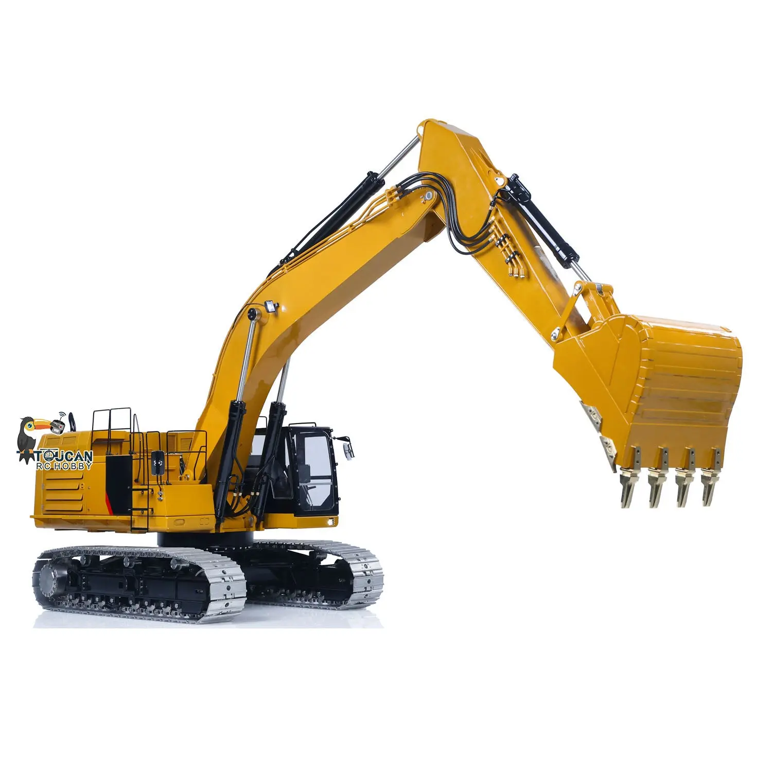 LESU 1/14 Metal RC Excavator 374F Remote Control Hydraulic Digger Model Construction Vehicle Protective Fences Hydraulic Quick Coupler Bucket Trailer Crusher Hammer DIY Parts Lights Motor
