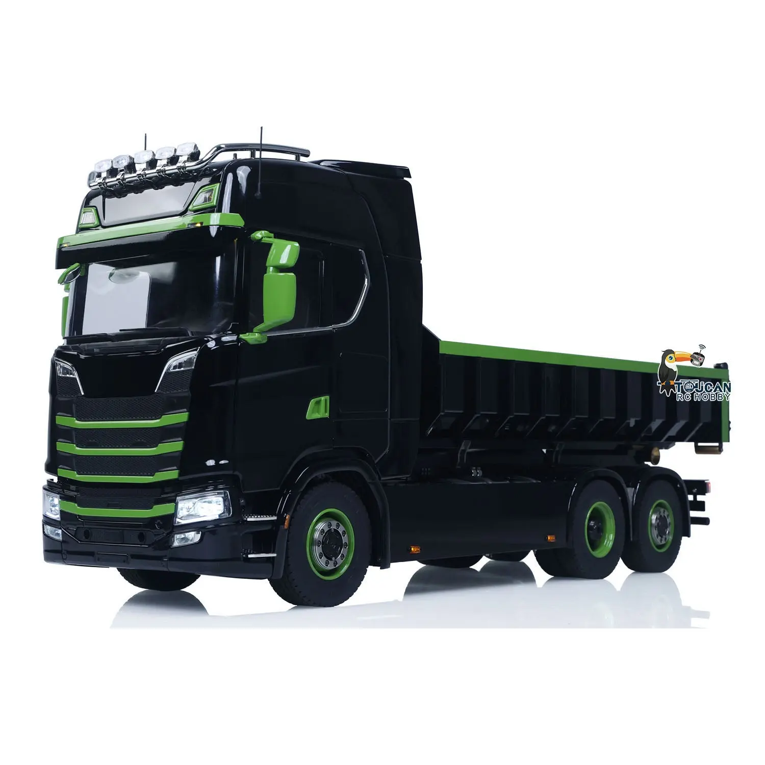 1/14 6x6 Metal Hydraulic RC Dumper Car 770S G66 Radio Control Roll Off Full Dump Truck Standard Bucket Rear Axle Lifting 3-speed Transmission Light Sound FlySky ST8