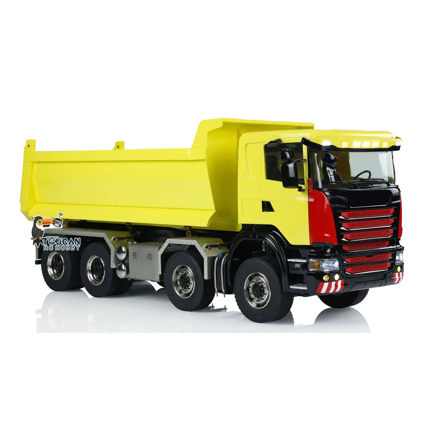 Metal 1/14 8x8 Hydraulic RC Roll Off Dumper Truck Engineering Vehicle Model Differential Lock Axles 3Speed U-shaped High Bucket