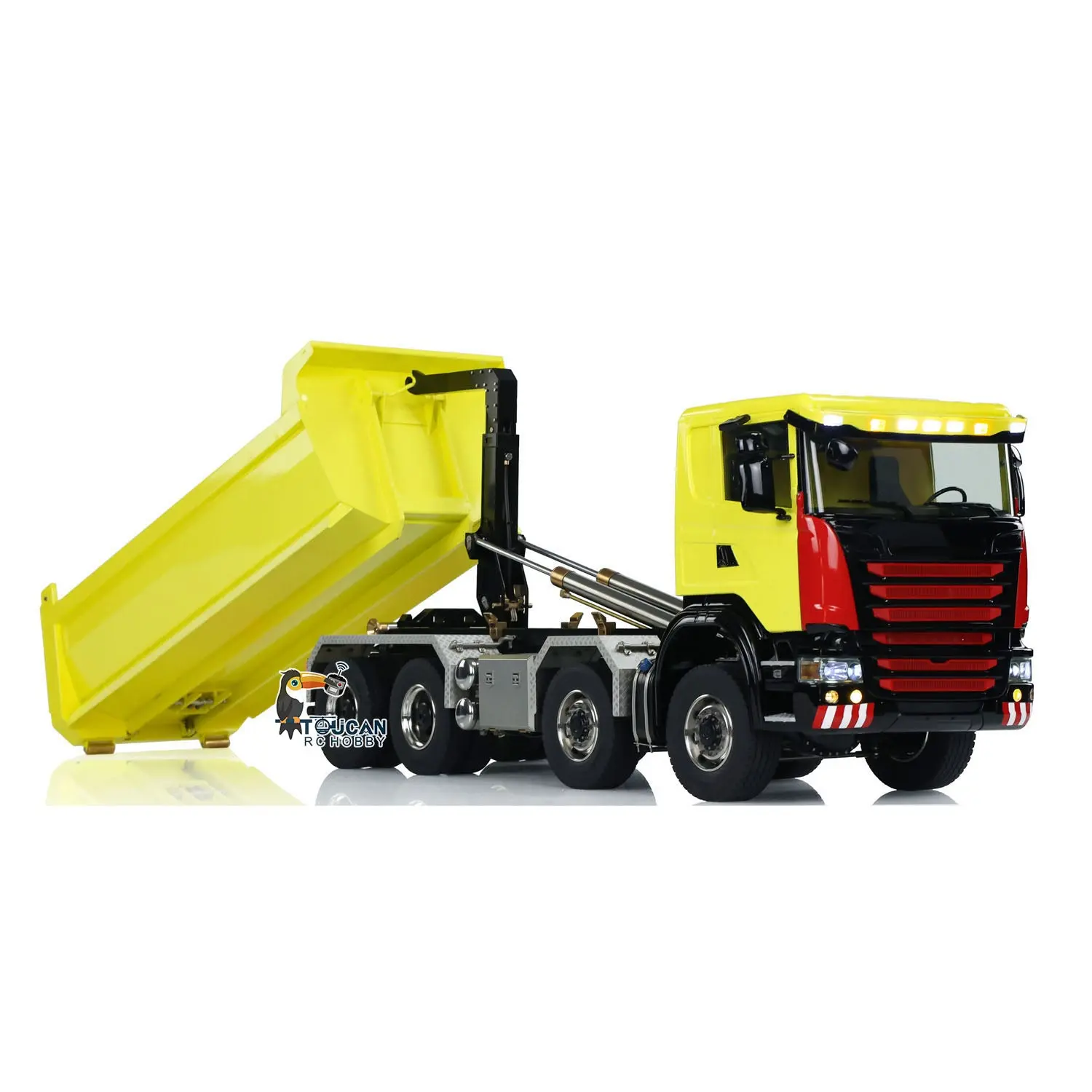 Metal 1/14 8x8 Hydraulic RC Roll Off Dumper Truck Engineering Vehicle Model Differential Lock Axles 3Speed U-shaped High Bucket