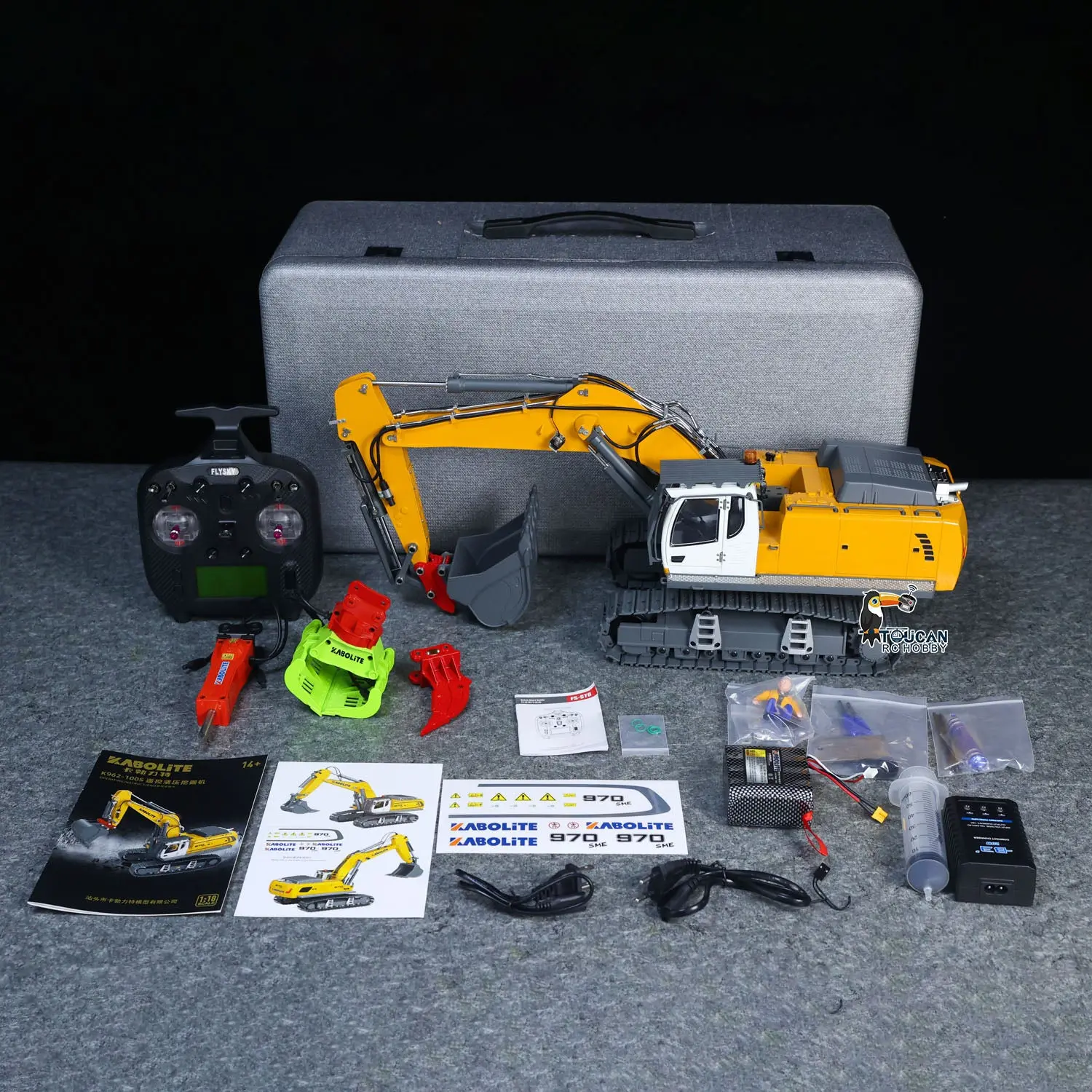 KABOLITE 1/18 K962 100S Remote Control Hydraulic Excavator RC Digger Electric Claw Ripper Hammer Construction Car Machine Toys
