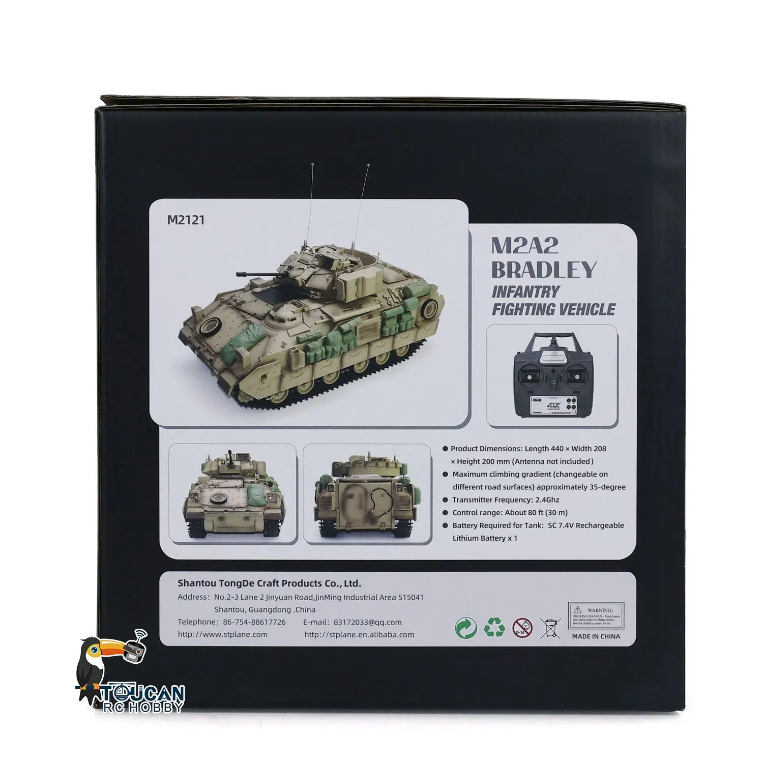 1/16 Tongde RC Tank Remote Control Panzer M2A2 Bradley Electric Infantry Fighting Vehicle DIY Simulation Model Barrel Recoil Without BB Unit