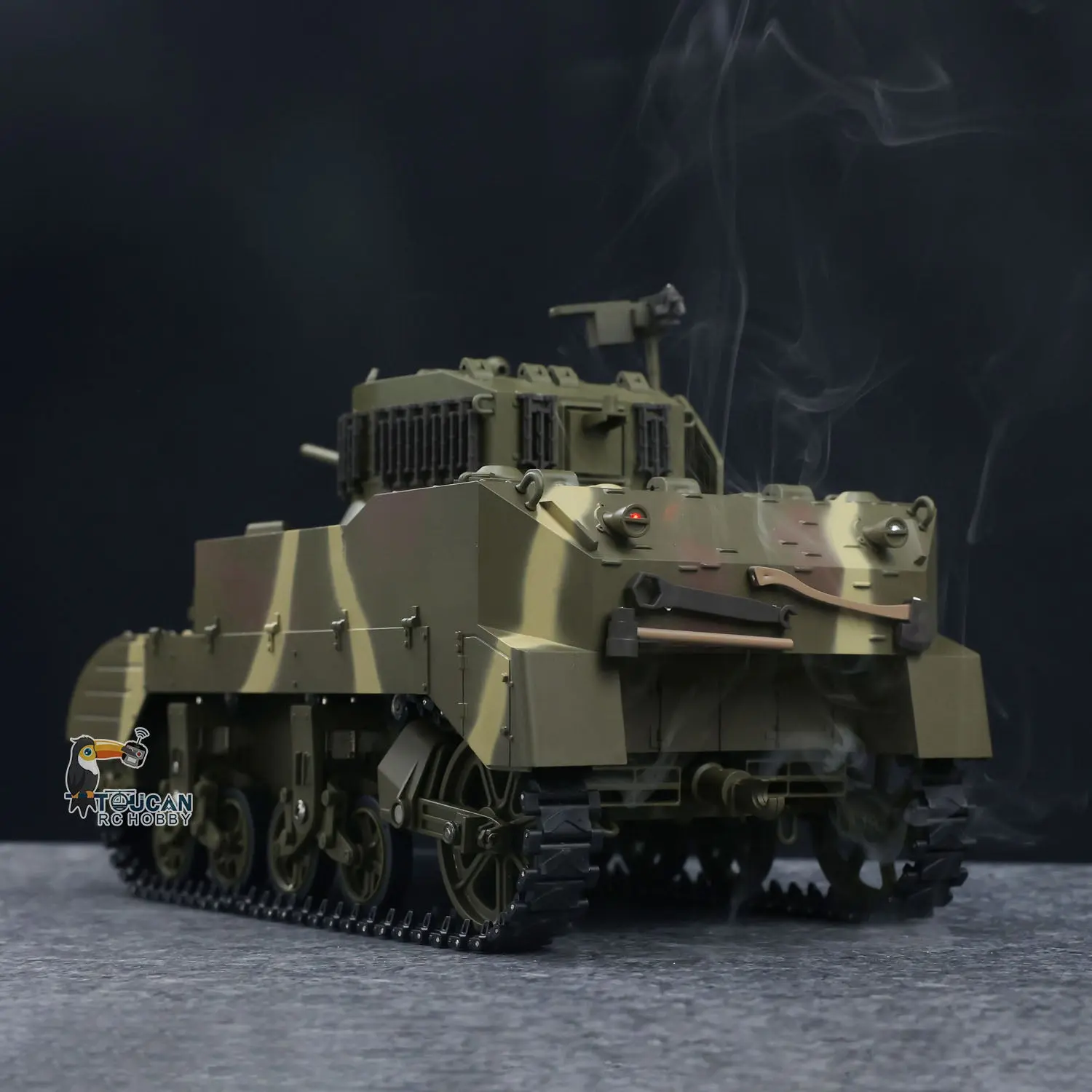 1/16 RC Tank US M5A1 Stuart VI Remote Control RTR Light Tank 360 Smoking Radio System Barrel Recoil Light Flash Two Battery