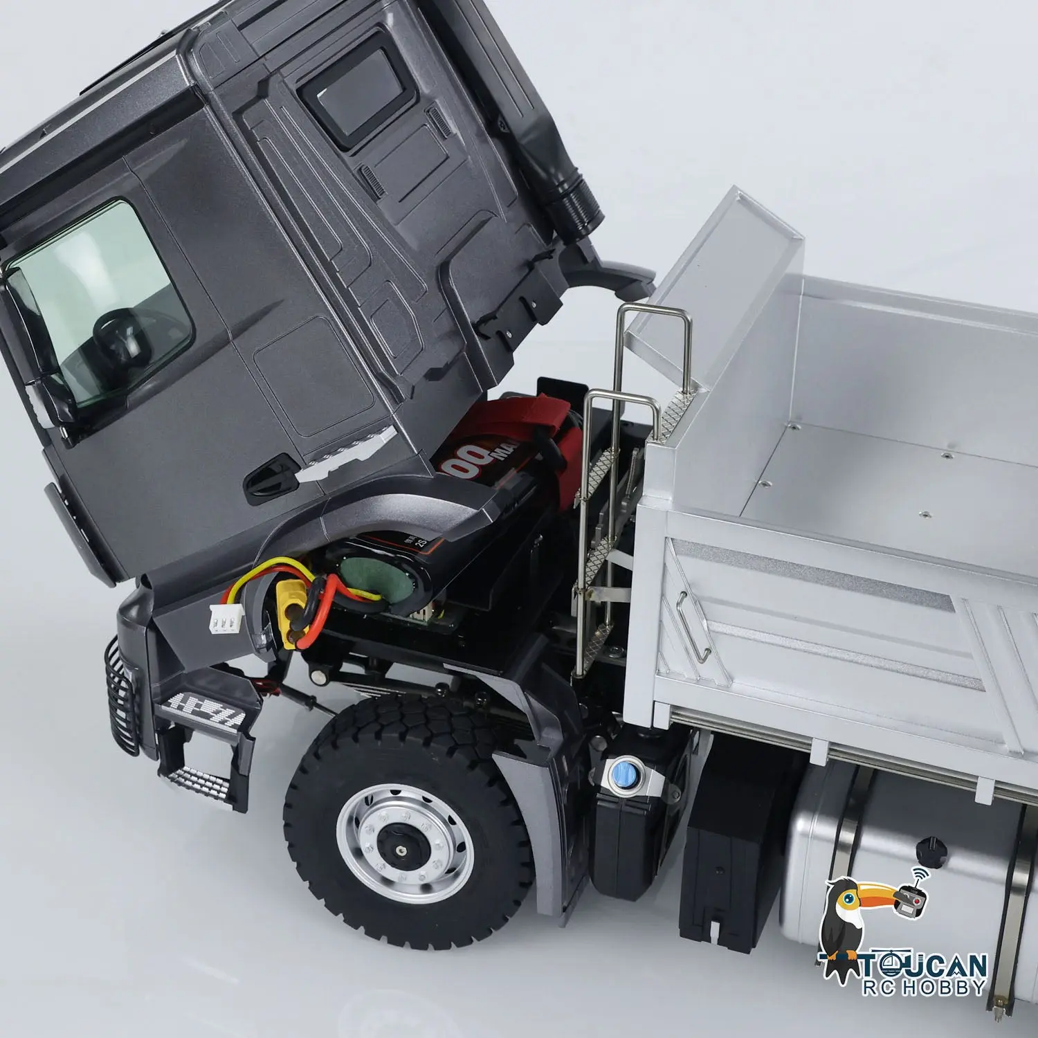 Kabolite 4*4 1/14 Plastic RC Dumper Truck 5701 Remote Control Tipper Car RTR Model 2-speed Gearbox Light Sound 2.4G Radio Controller and Receiver Battery