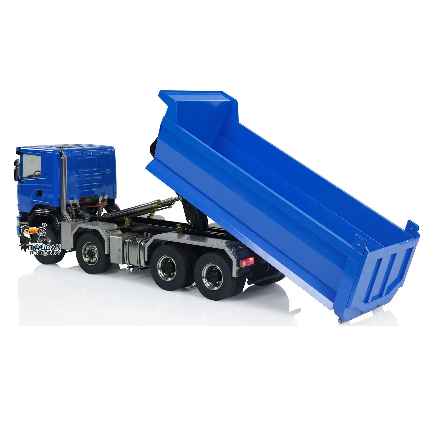 1:14 8x8 RC Hydraulic Roll On Off Dump Truck Radio Controlled Tipper Car Sounds Lights U-shaped Short High Bucket Timber Flatbed
