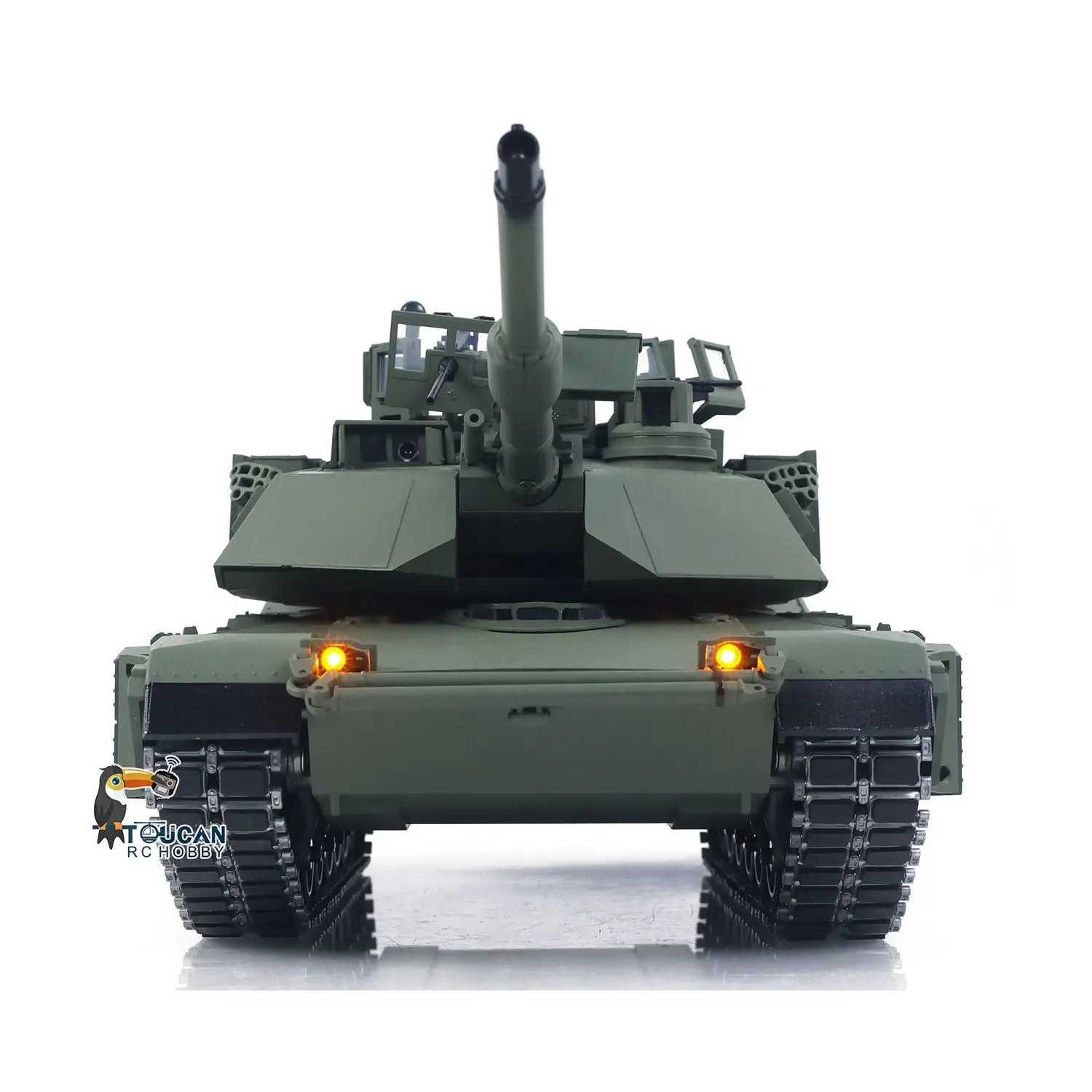TUSK I TOUCAN 1:16 Metal M1A2 Abrams RC Tank 360 Turret Rotation IR Barrel Elevation Recoil Dual Smoke Units Electric Periscope