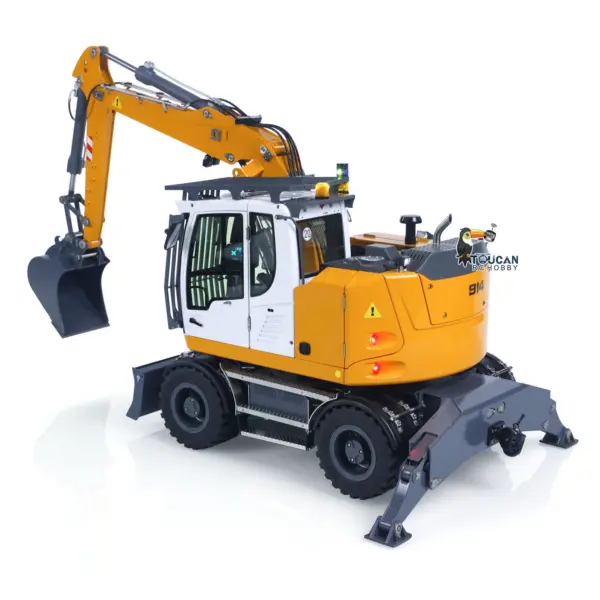 1/14 Metal RC Hydraulic Wheeled Excavator LR914 4*4 8ways Valve RTR Digger Toy Axle Lock Flysky PL18EV Lite Light Sound Mudguard Manual Quick Release Tail hook