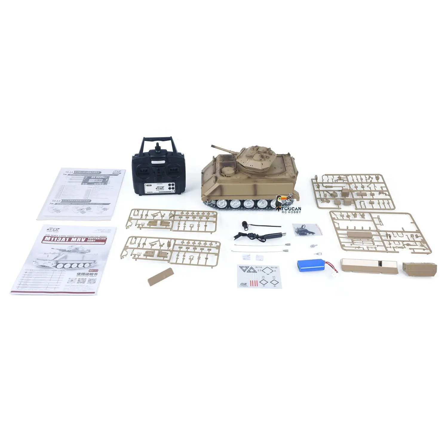 1/16 Tongde Remote Control Tank M2412-A M113A1 MRV Infrared Barrel Recoil Fire Flashing 320 Turret Rotation Metal Drive Gearbox