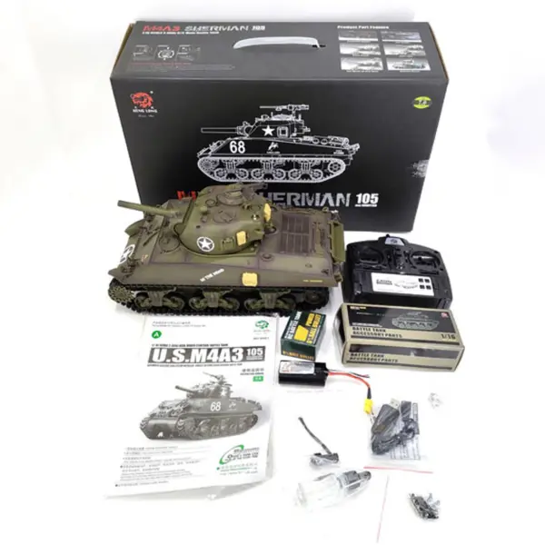 Plastic Henglong 1/16 7.0 RC Tank M4A3 Sherman 3898 320 Degrees Turret Barrel Recoil BB IR Smoking Steel Gearbox Battery 2.4G Radio