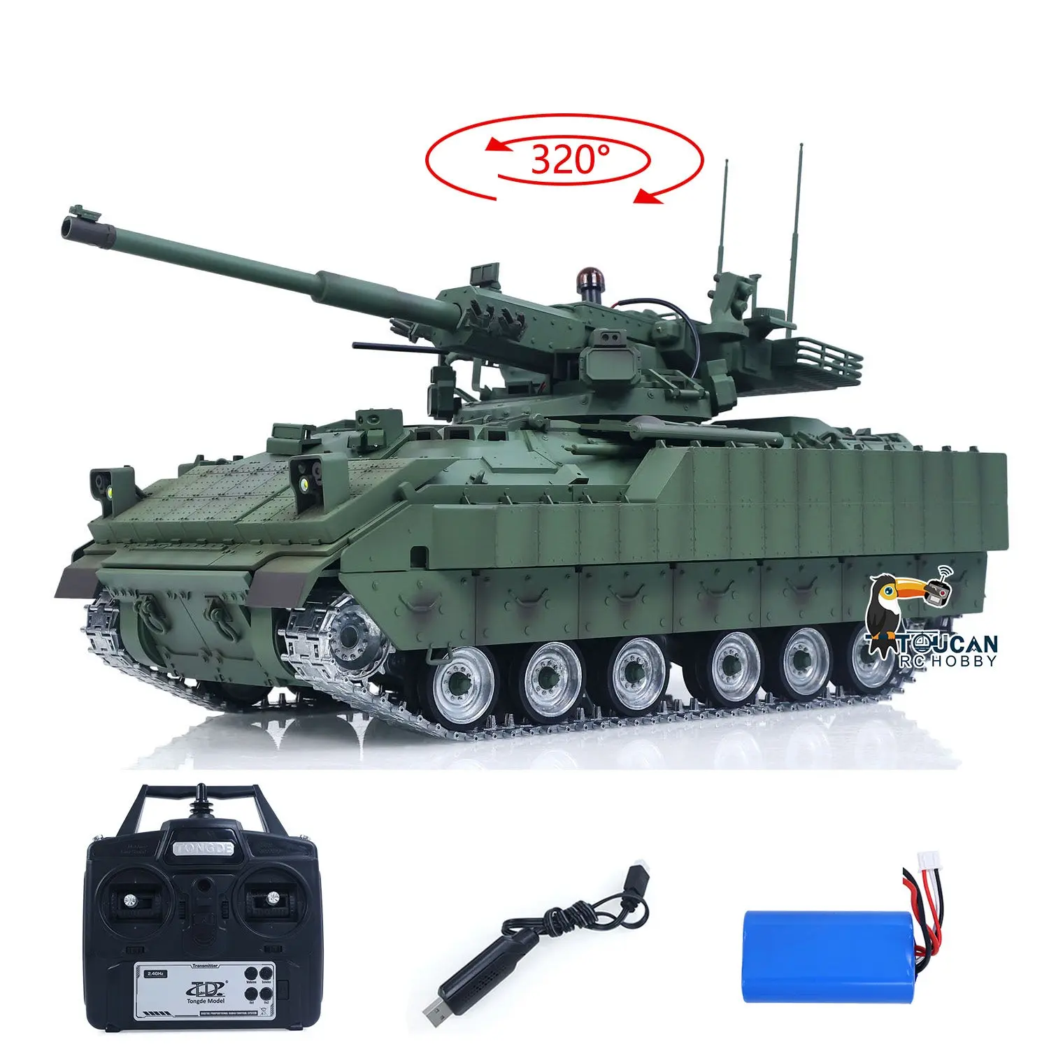Tongde 1/16 Remote Control Tank Model M2128 Bradley Infrared System 320 Degree Rotation Turret Light Sounds Battery Ready to Run