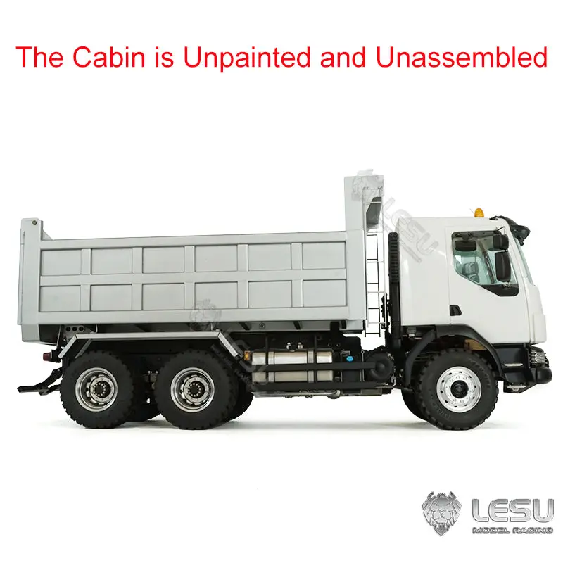 1/14 LESU 6x6 RC Hydraulic Metal Dumper Tipper Sound Light System Chassis Bucket Unpainted Unassembled Cabin Body VM Truck