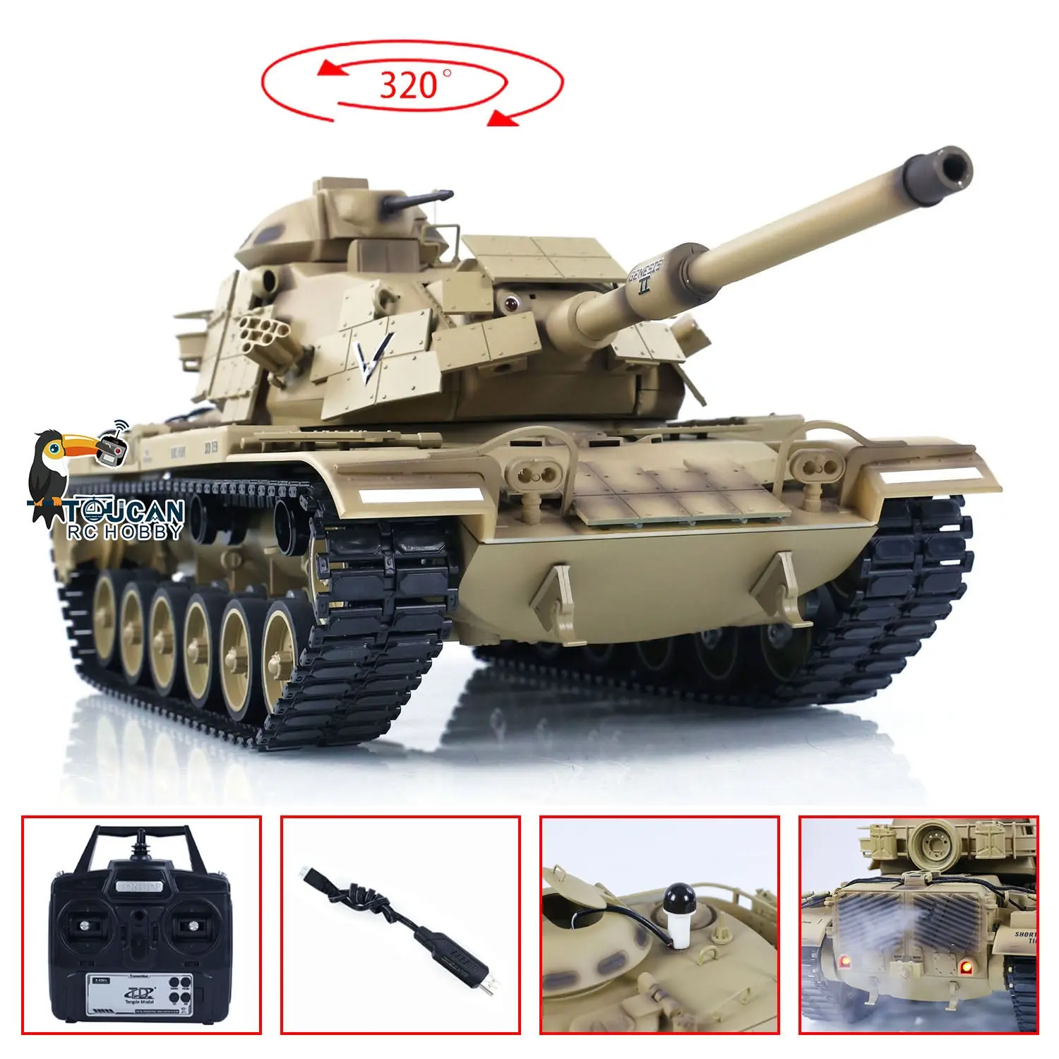 Tongde Model 1/16 RC Battle Tank M60A1 ERA USA Remote Control Panzer Armored Hobby Model Sound BB Unit Assembled