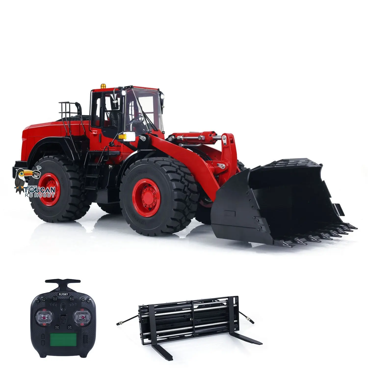 1/14 RC Metal Hydraulic Loader WA480 Remote Control Construction Heavy Machine Quick Coupler Fork Bucket Light Sound ST8 Radio