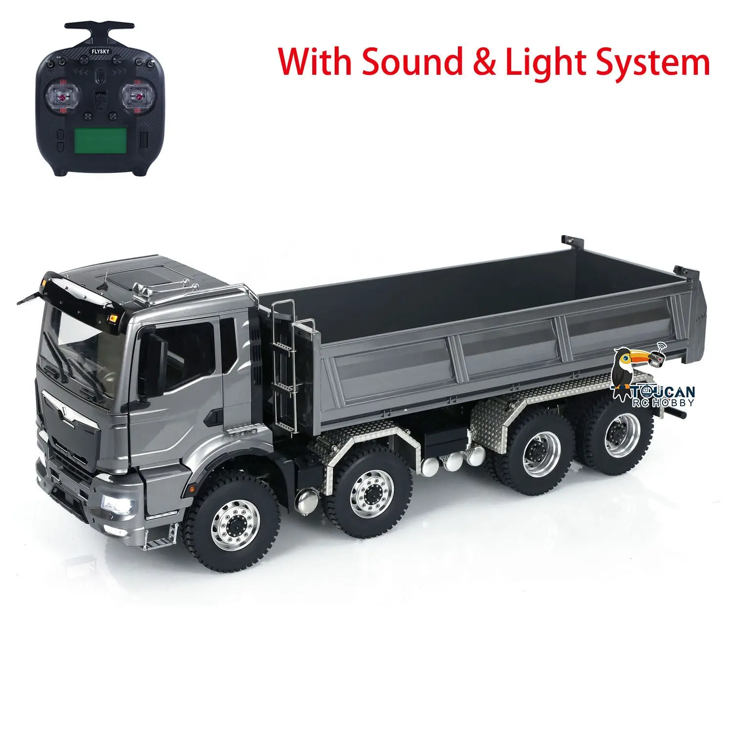 1:14 Scale Hydraulic 8x8 RC Tipper Truck Radio Control Dump Truck Metal Cabin Shell Differential Lock 2speed Sound Light Assembled Painted