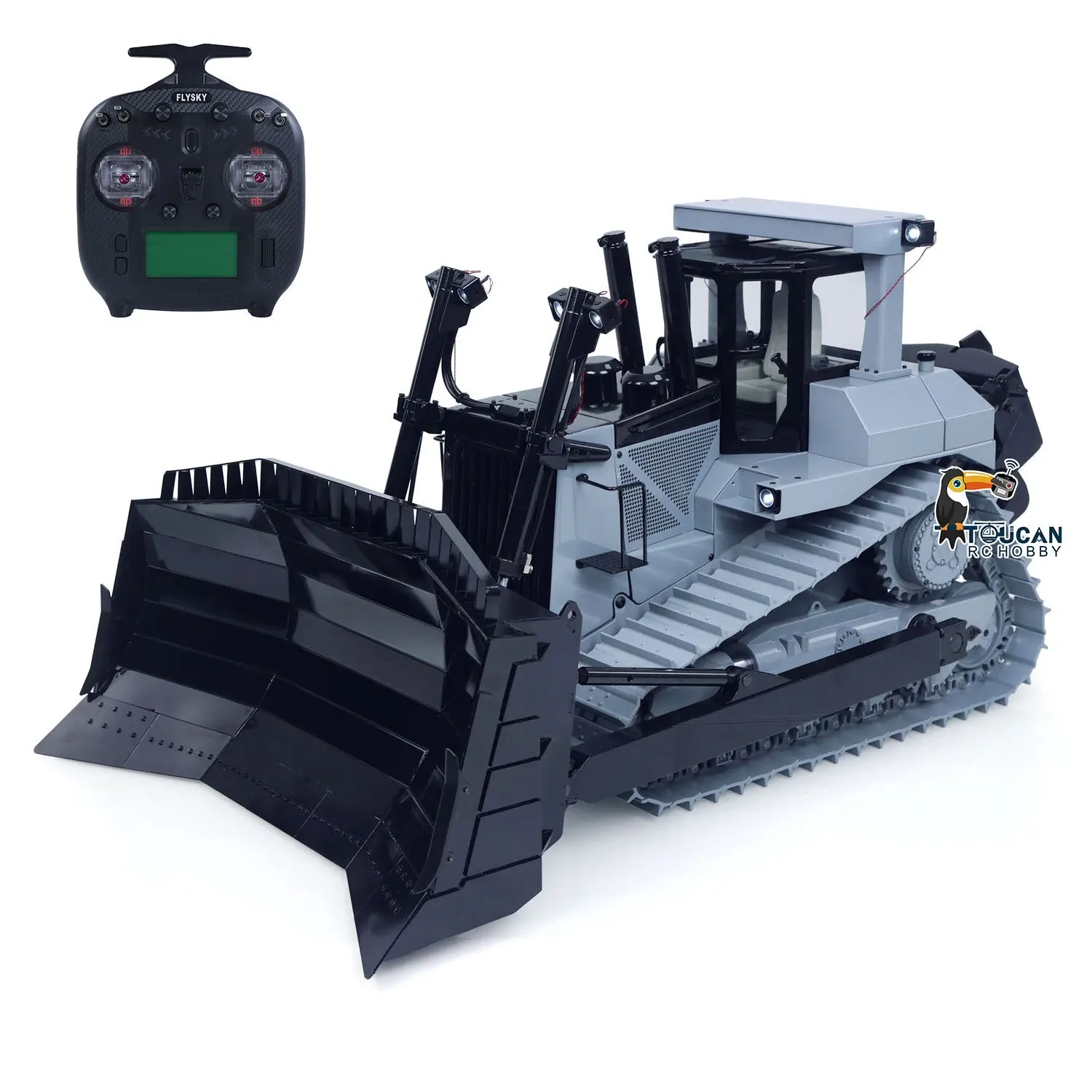 JDM-98 Ultra 1/14 Metal Hydraulic 4CH Valves Remote Control Bulldozer DXR2 Flysky ST8 Radio Sound System Light Pump ESC Motor