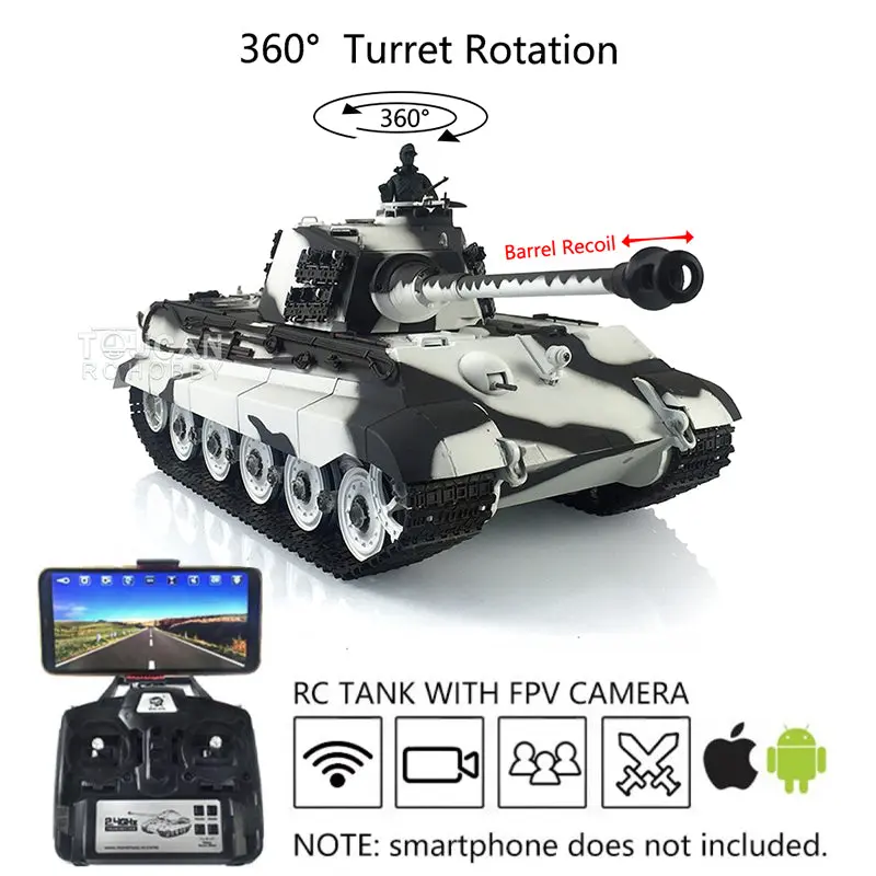 1/16 Henglong 7.0 RC Tank 3888A King Tiger Plastic 2.4G German Tank w/ FPV 360Degrees Rotating Turret Barrel Recoil Steel Gearbox