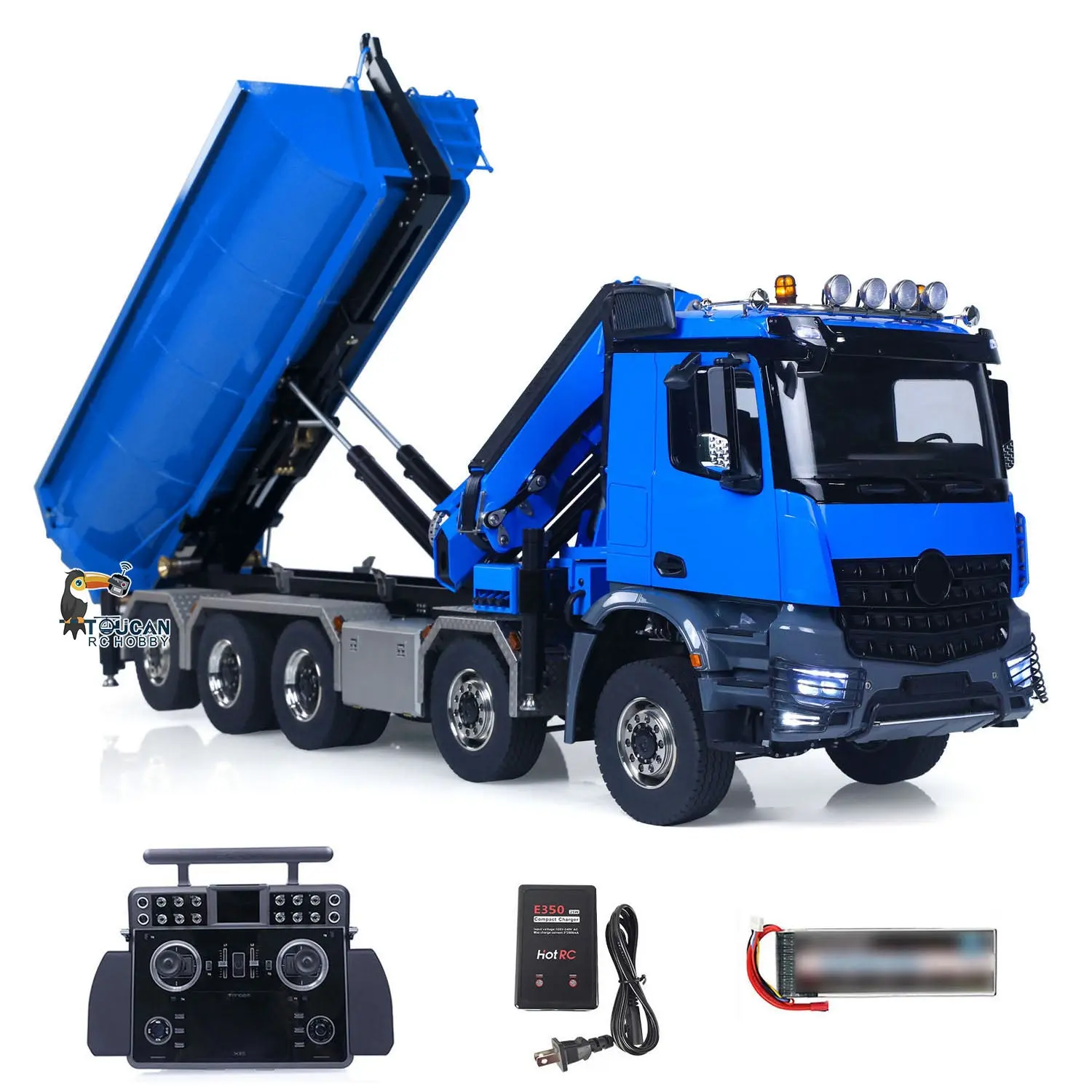 1/14 10x10 Radio Controlled Hydraulic Crane Dump Metal Lorry Car Rear Axle Steering 2mm Piping System Replaceable Bucket