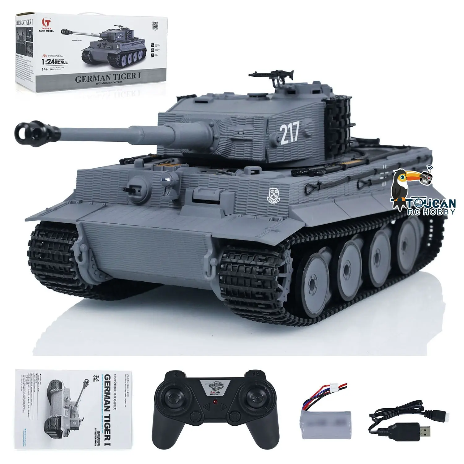 Taigen 1/24 217 007 RC Battle Tank Tiger I Remote Control Military Tanks Armored Panzer Infrared Combat USB Assembled Painted