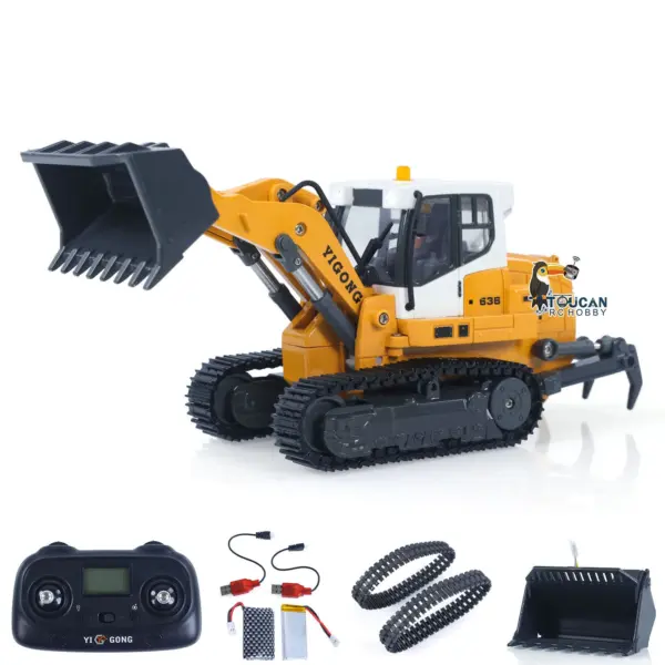 LR636 1/50 RC Tracked Loader Electric Lifting Radio Control Model Vehicle Metal Openable Bucket Tracks Ripper Soil Loosening Hook