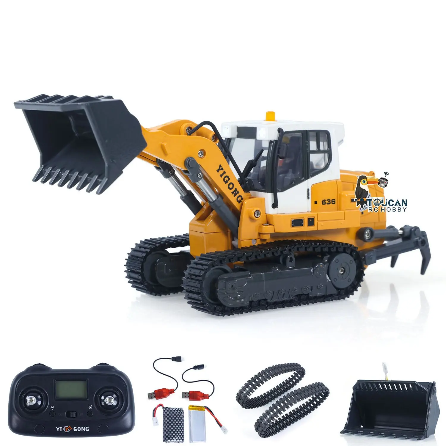 LR636 1/50 RC Tracked Loader Electric Lifting Radio Control Model Vehicle Metal Openable Bucket Tracks Ripper Soil Loosening Hook