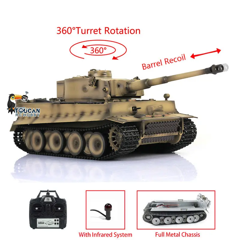 HengLong Factory 1/16 3818 German Tiger 1 Full Metal Chassis Plastic Upper Hull RTR RC Tank Speaker 360Degrees Turret Smoke Gearbox
