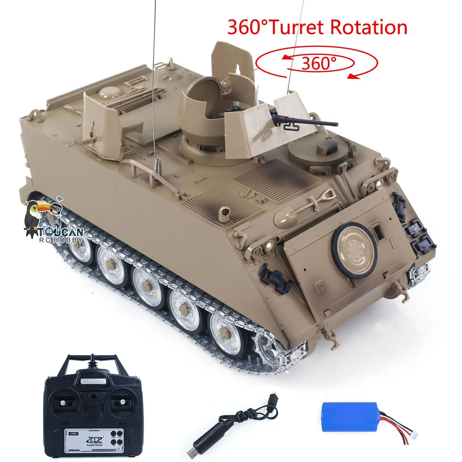TD Metal 1/16 RC Tank M113A1 Pro Edition Remote Control Electronic Toy 360 Turret Rotation Infrared Combat System Smoke Unit Light Sound Adjustable Tracks Metal Wheels Gearboxes Battery