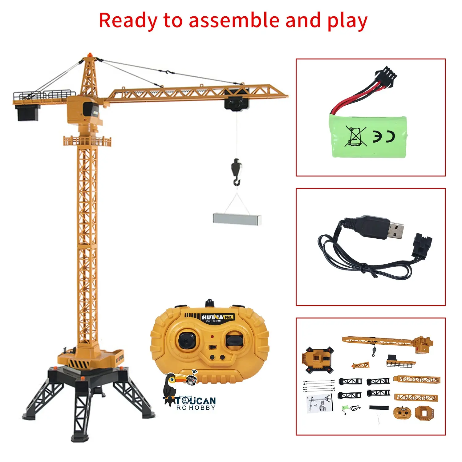HUINA Toys Radio Lifting Tower Crane Model 1/14 Ready-To-Go 12CH 585 Gift 2.4G Remote Controller Battery Movable Crane Body Rotary