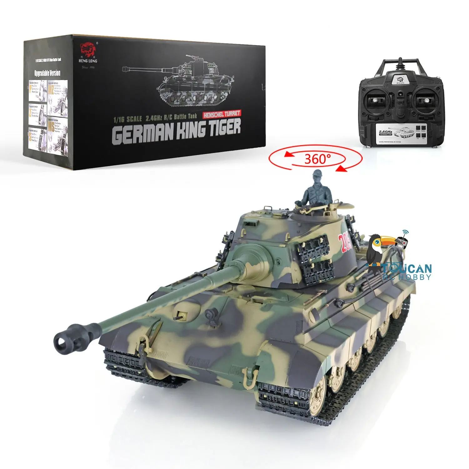 Henglong 1/16 Scale Remote Control Tank 3888A 7.0 Plastic German King Tiger w/ Barrel Recoil 360Degrees Rotating Turret Engine Sound