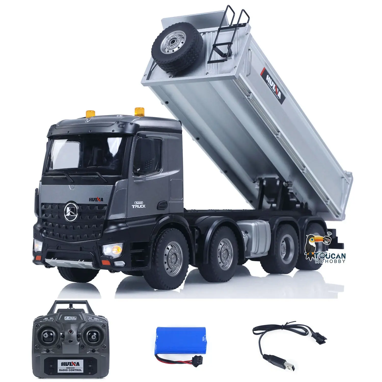 HUINA 1/14 Remote Control Dump Truck 12CH RC Tipper Finished Model Toy Gift RTR Light Sound Effects Radio USB Charging Cable
