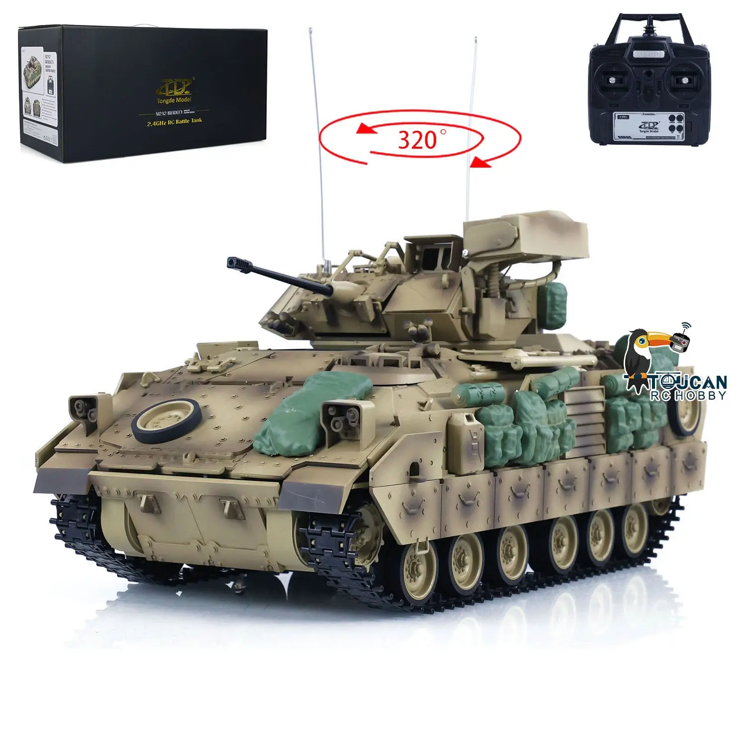 1/16 Tongde RC Tank Remote Control Panzer M2A2 Bradley Electric Infantry Fighting Vehicle DIY Simulation Model Barrel Recoil Without BB Unit