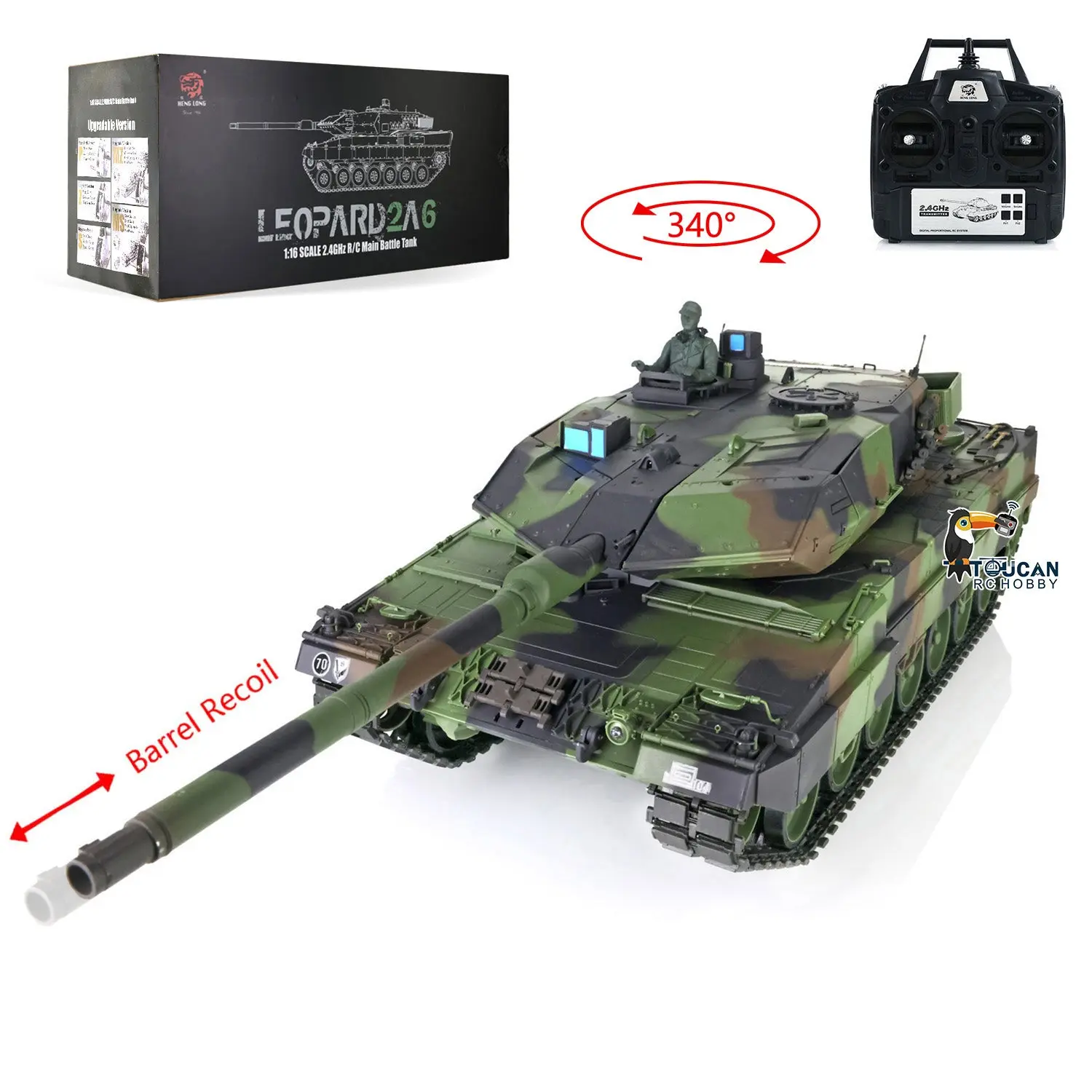 TK7.0 Edition Heng Long Ready to Run 1/16 Leopard2A6 RC Tank 3889 With Recoil Barrel Infrared Main Board Military Vehicle