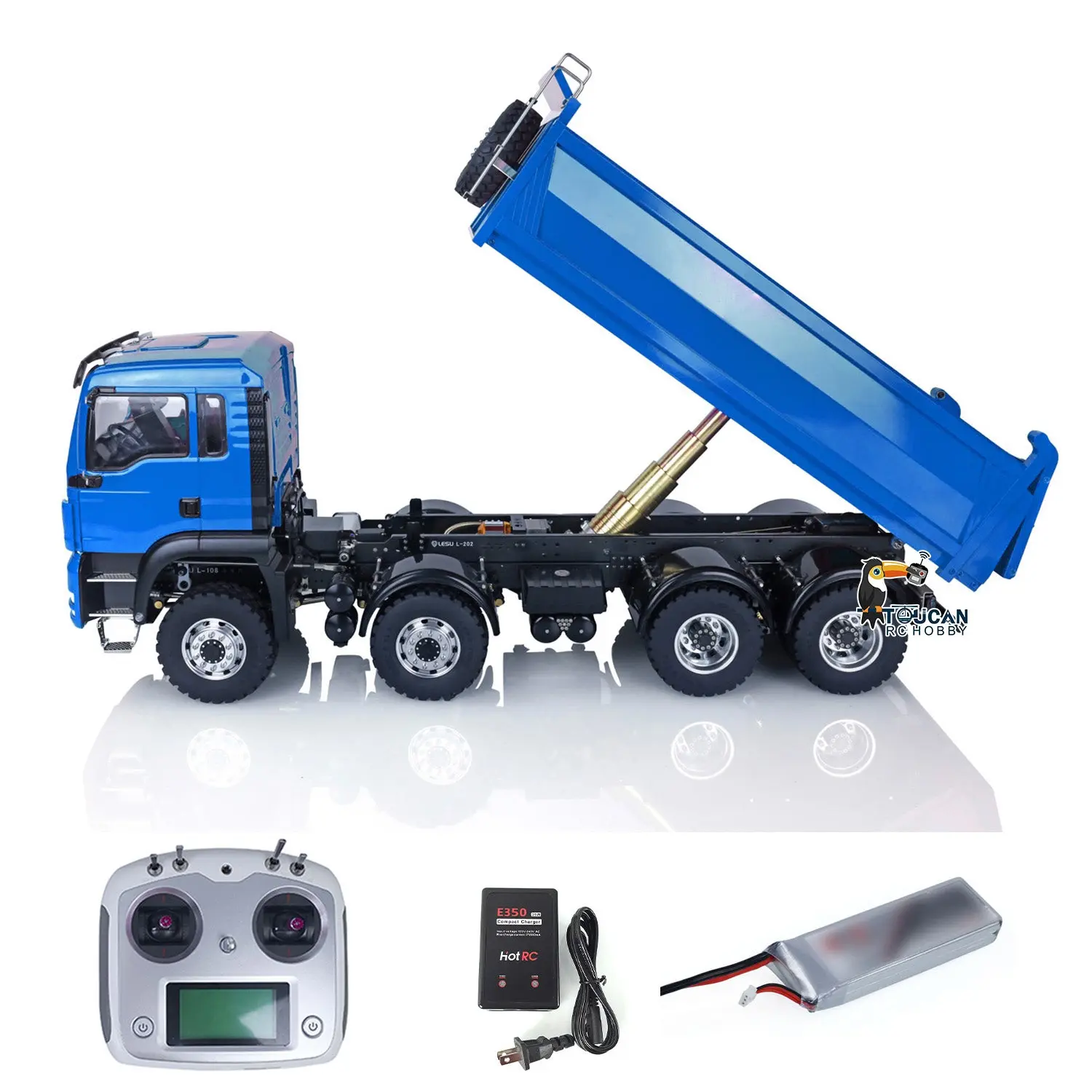 LESU 8x8 1/14 RC Hydraulic Lifting Dumper Truck Model Radio Control Painted Car 540 Power Motor 2-speed High Torque Transmission