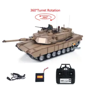 1/16 RC Main Battle Tank Abrams M1A2 Metal Chassis Wheels Steel Gearbox Turret 360 Rotation Barrel Recoil Elevation Battery
