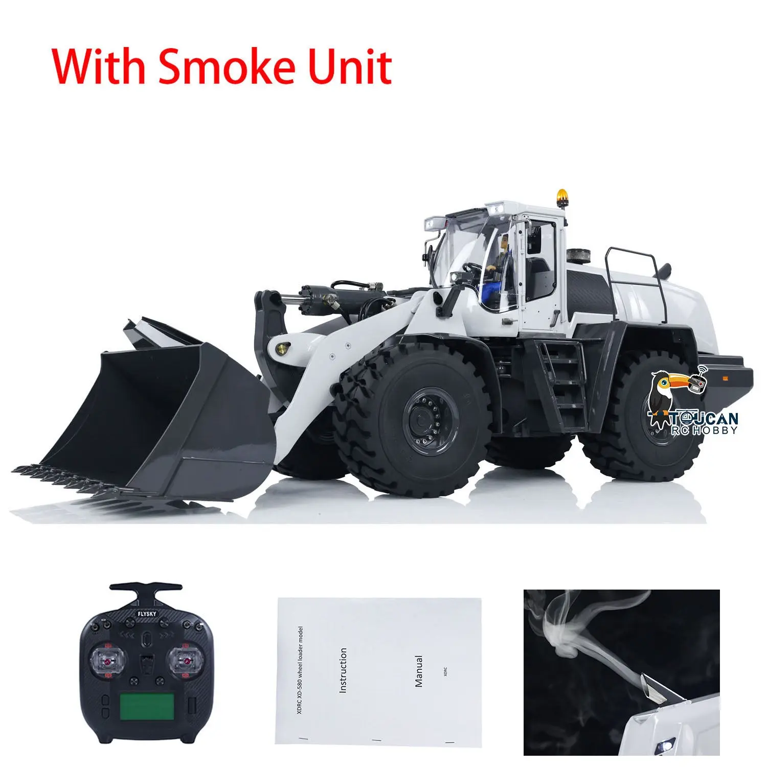 XDRC Metal 1/14 RC Hydraulic Equipment Loader 580 Remote Controlled Engineering Vehicle DIY Model Smoke Sound Light