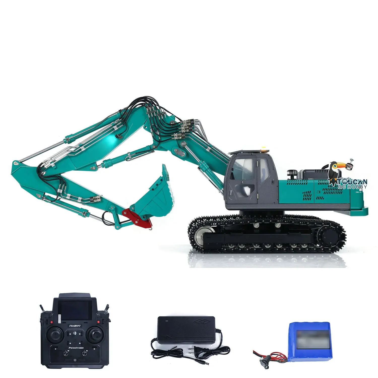 KABOLITE 1/14 K350 200 3Arm RC Hydraulic Excavator Remote Control Digger Model Light Sound System Flysky Radio RTR Battery