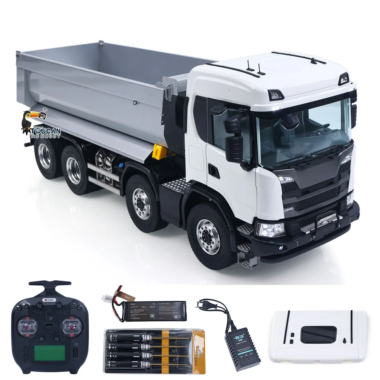 Double E 1/14 8X8 Remote Control Hydraulic Dump Truck 2Speed RC Model Tipper Metal Chassis Differential Lock FLYSKY ST8 Radio