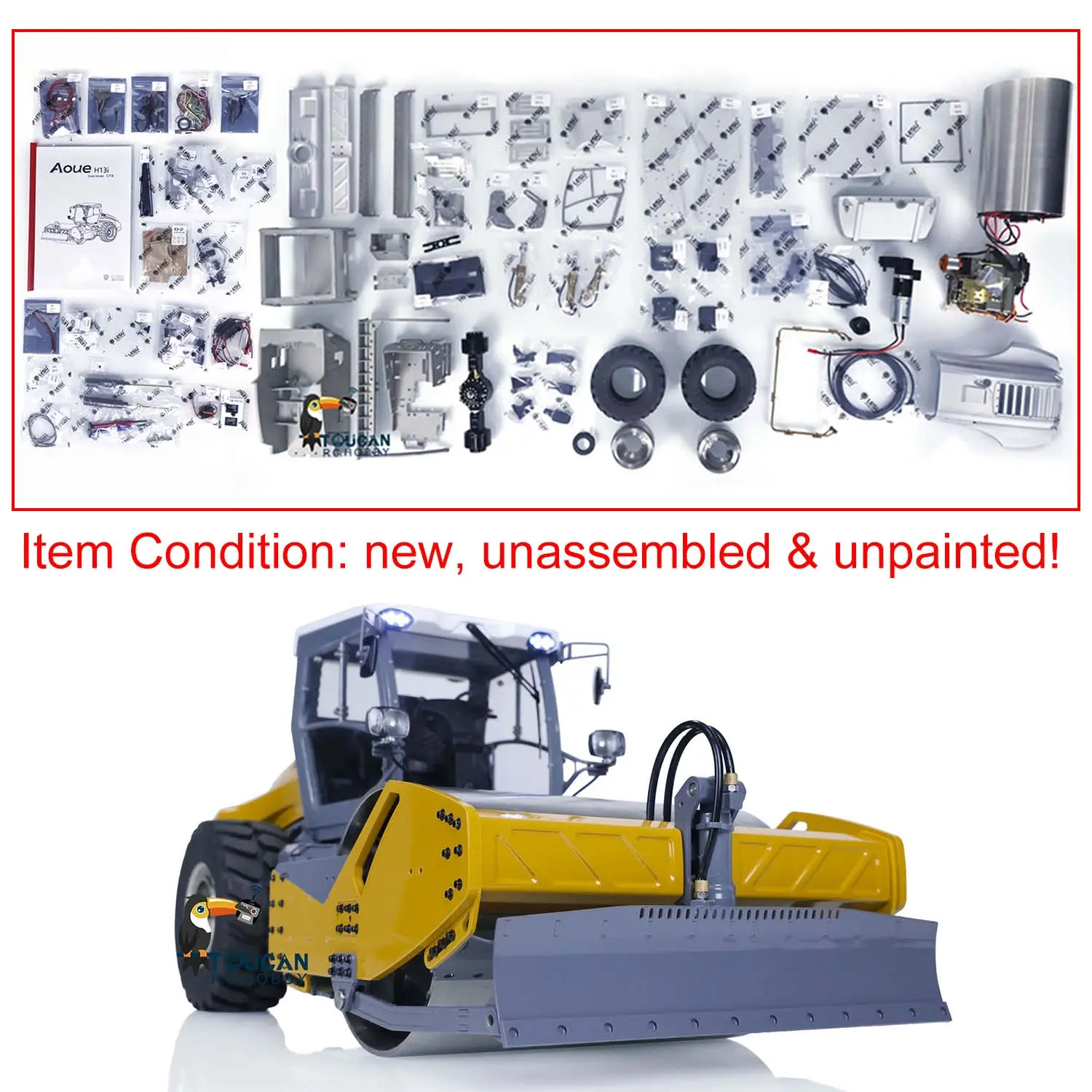 LESU 1/14 Metal RC Road Roller Aoue-H13ixc Remote Controlled Hydraulic Construction Vehicle KIT Radio Car Model Motor ESC Light Sound System DIY