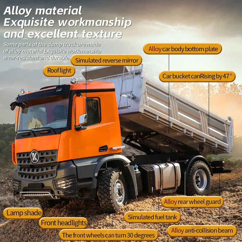 Kabolite 4*4 1/14 Plastic RC Dumper Truck 5701 Remote Control Tipper Car RTR Model 2-speed Gearbox Light Sound 2.4G Radio Controller and Receiver Battery