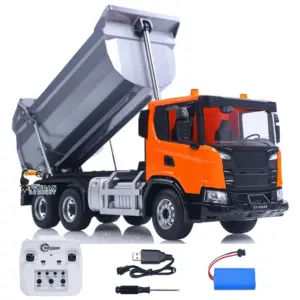 Double E 1/20 Electric Remote Control Dump Truck 6X4 RC Tipper G540 Model Metal Bucket 260 Brushed Motor Openable Door Lights