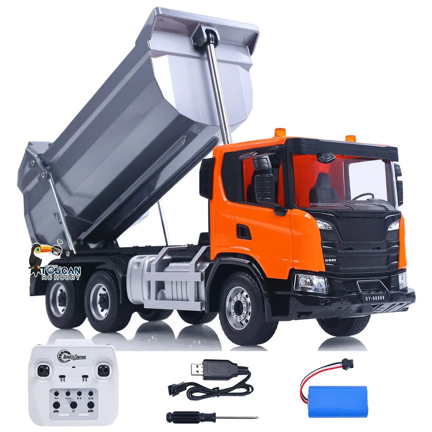 Double E 1/20 Electric Remote Control Dump Truck 6X4 RC Tipper G540 Model Metal Bucket 260 Brushed Motor Openable Door Lights