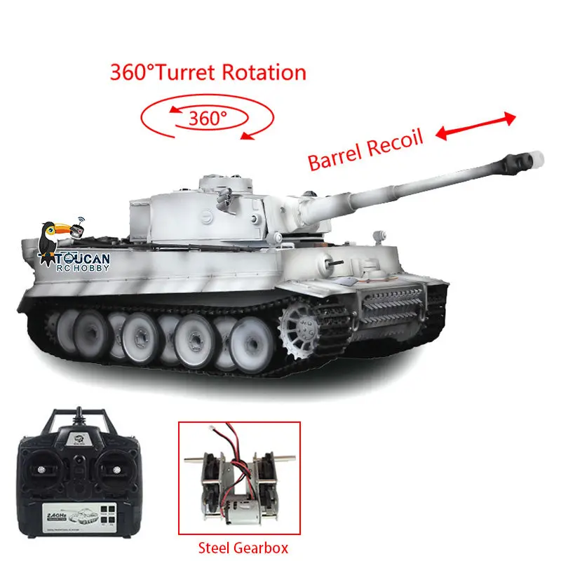 Henglong 1/16 Tiger I RC Tank 3818 7.0 w/ 360Degrees Rotating Turret Metal Idler Sproket Road Wheels Barrel Recoil Smoking Gearbox
