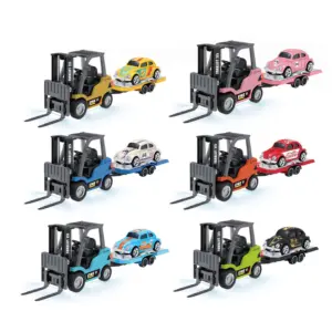 1/64 2.4GHz Remote Control Forklift Half Alloy RC Vehicle Light Sound Effect W/ Mini Trailer Car Tabletop Model Collection Gift