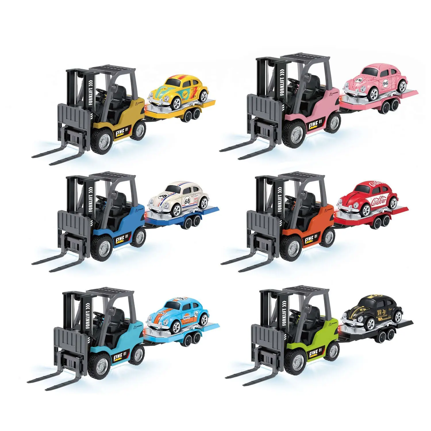 1/64 2.4GHz Remote Control Forklift Half Alloy RC Vehicle Light Sound Effect W/ Mini Trailer Car Tabletop Model Collection Gift