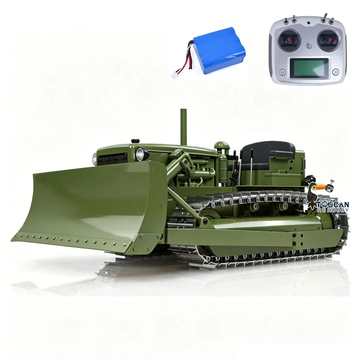 Metal 1/14 RC Bulldozer D7 Remote Control Dozer Model Hydraulic Construction Vehicles Truck Flysky Radio CNC Light Sound Battery