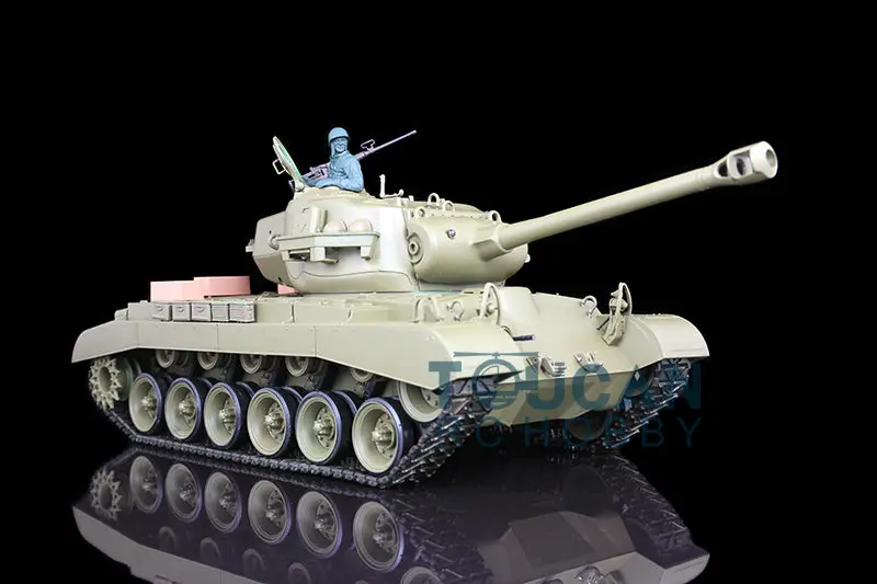 Henglong 1/16 Scale Plastic RC Tank 7.0 USA M26 Persing 3838 w/ 360Degrees Rotating Turret Steel Gearbox Barrel Recoil FPV w/ Holder